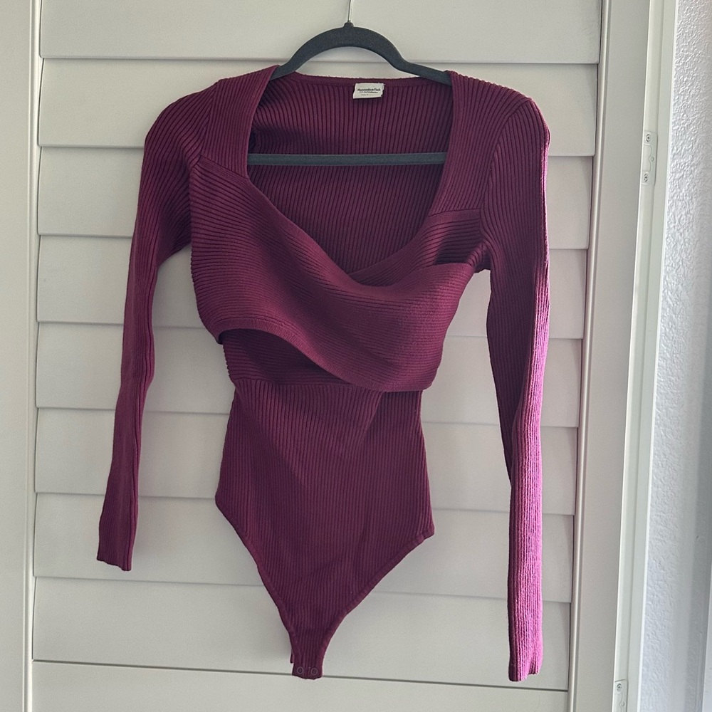 Abercrombie & Fitch Luxeloft Wrap Sweater Bodysuit Ribbed Square Neck Size